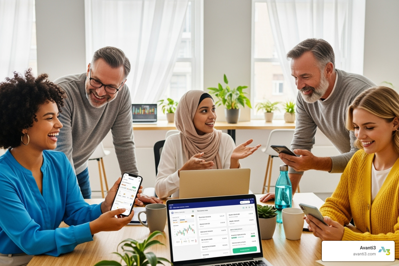 diverse group of people happily managing their finances - fintech startups