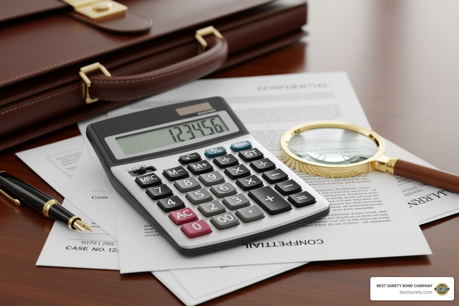 a calculator and legal documents - Replevin bond Texas