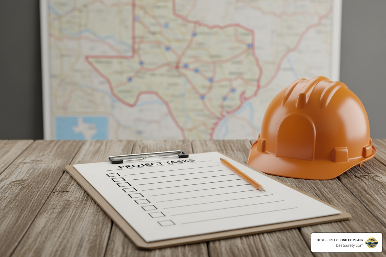 checklist for contractors with a Texas map in the background - texas payment and performance bond