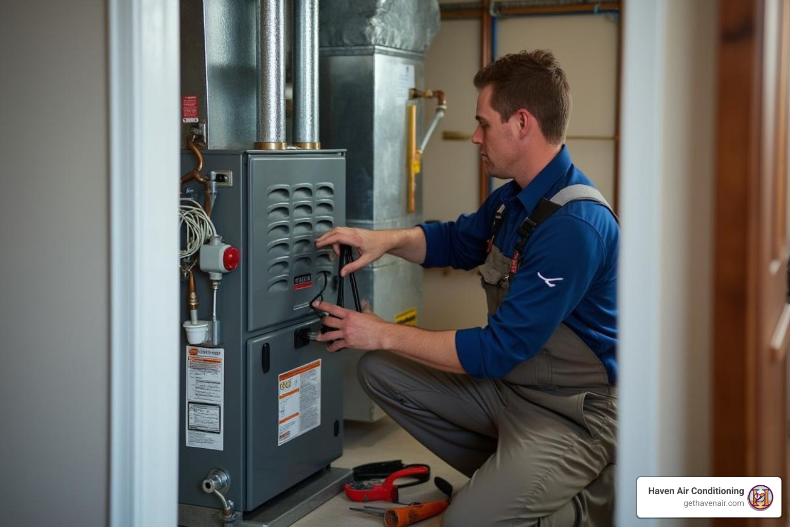 technician performing maintenance on a furnace - heater repair Ontario