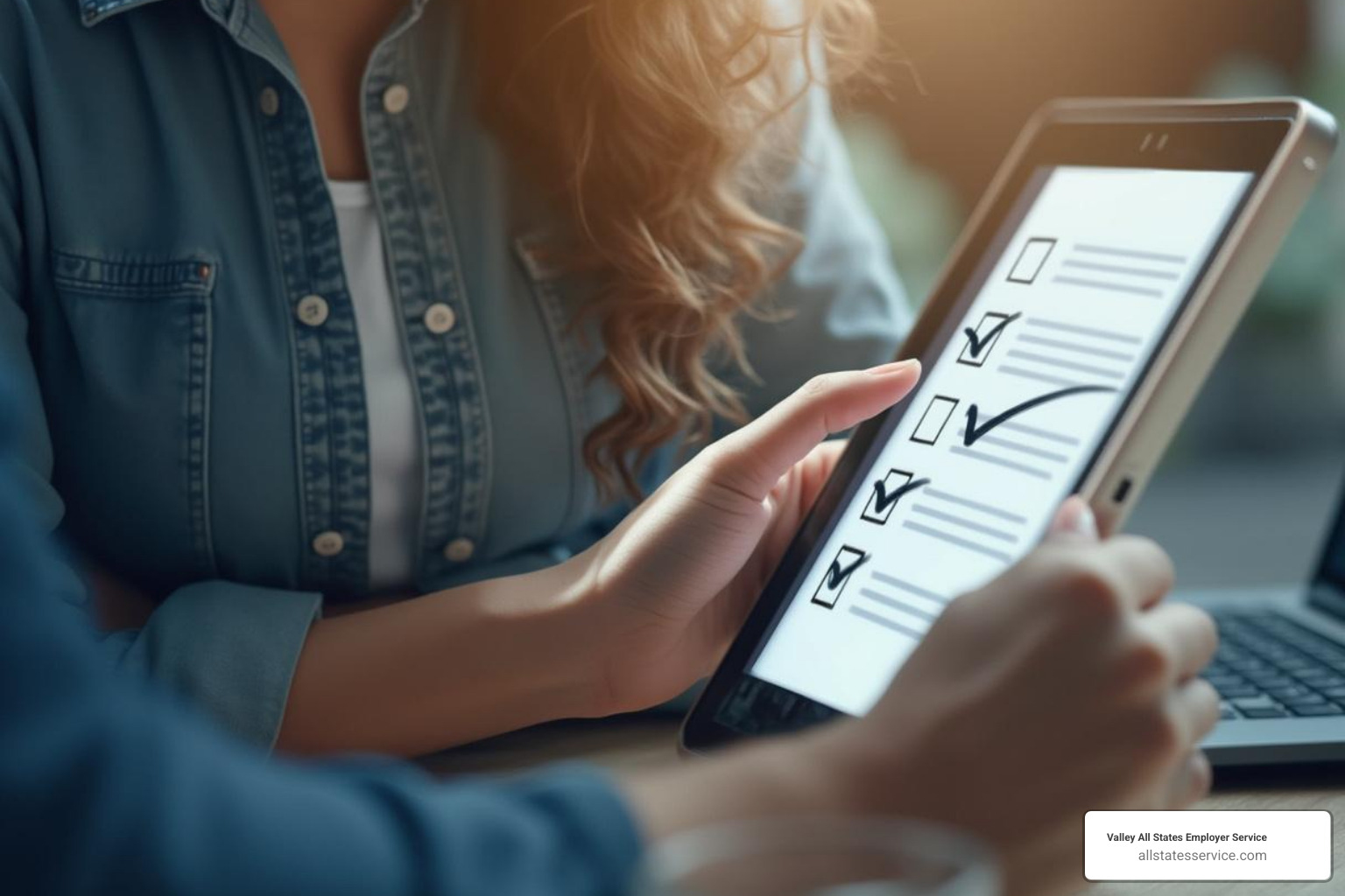Image of a person checking off items on a digital checklist - Compliance management system