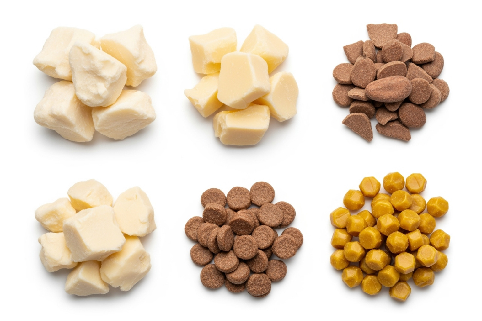 key natural ingredients like shea butter, cocoa butter, and beeswax on a clean background - natural lip care products