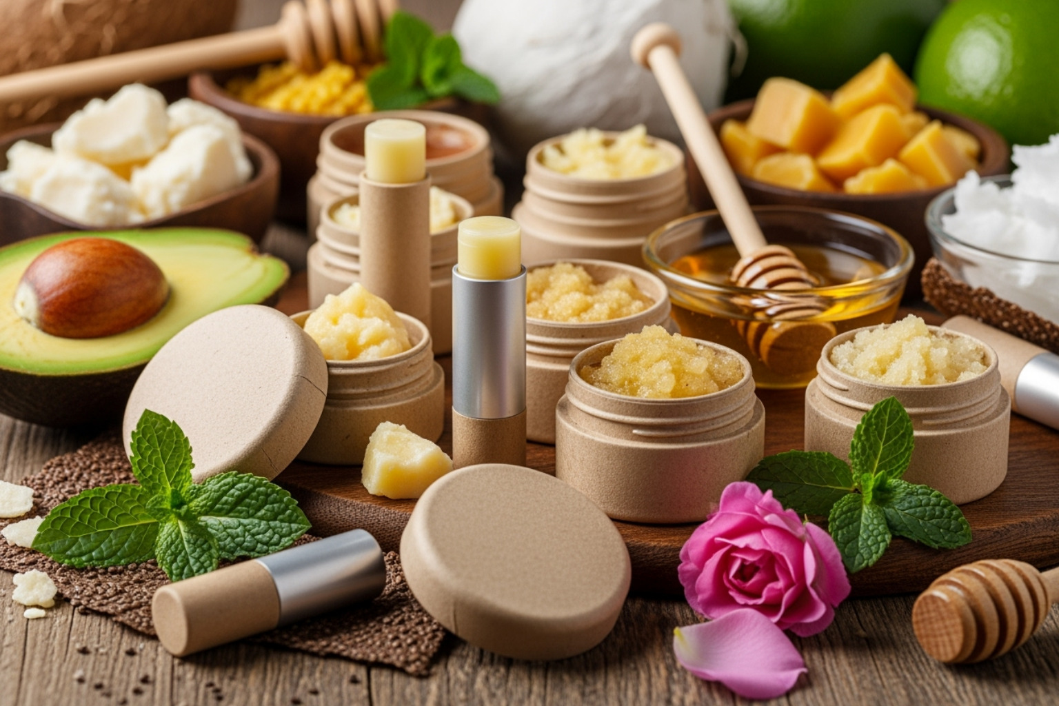 collection of natural, eco-friendly lip care products - natural lip care products