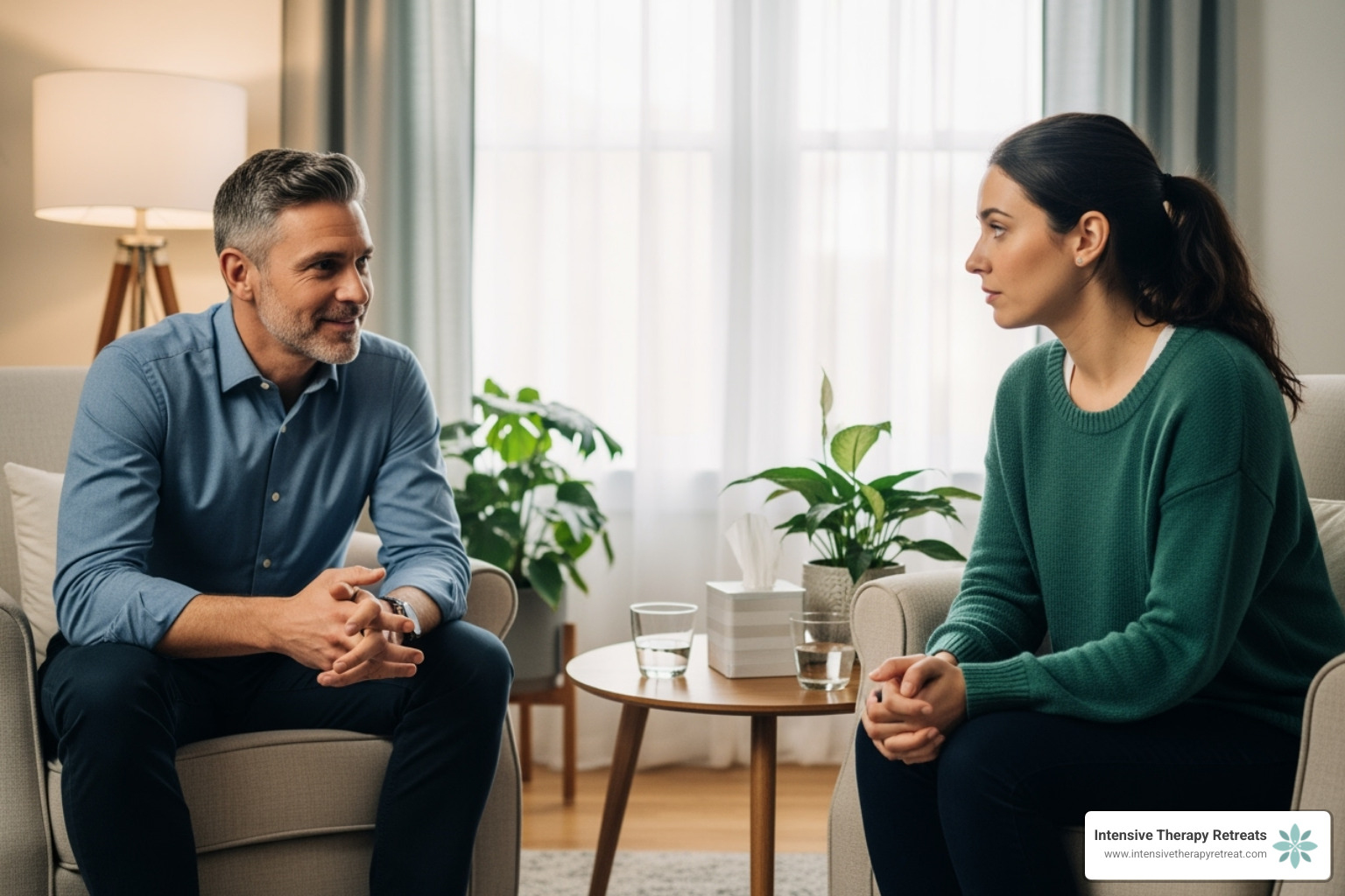 therapist and client in calm session - internal family systems therapy for shame and guilt