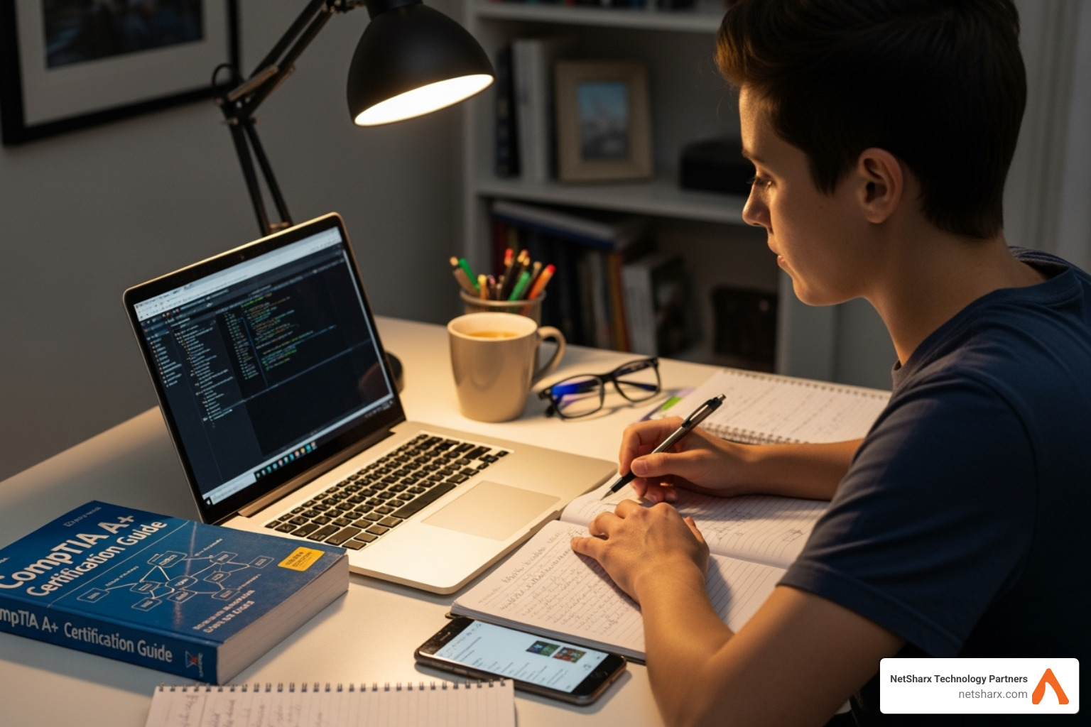 person studying for an IT certification - it support consultant