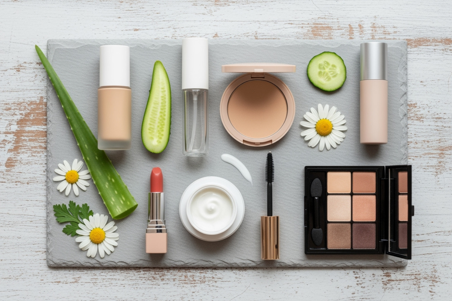 Magnifying glass over a Beyond Beauty Lab product ingredient list. - clean makeup ingredients