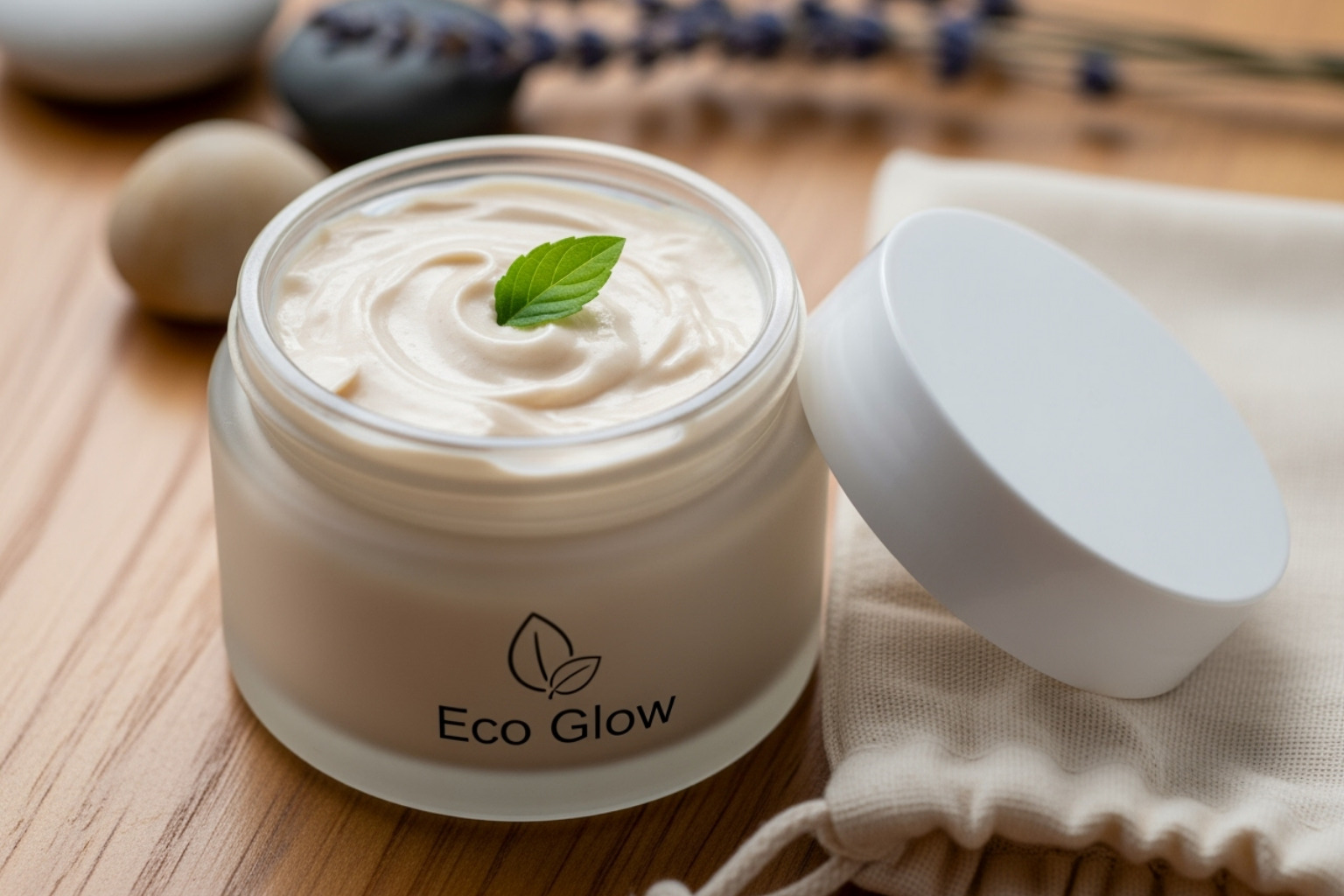 Flat lay featuring several aesthetically pleasing, eco-friendly face cream products - eco friendly face cream