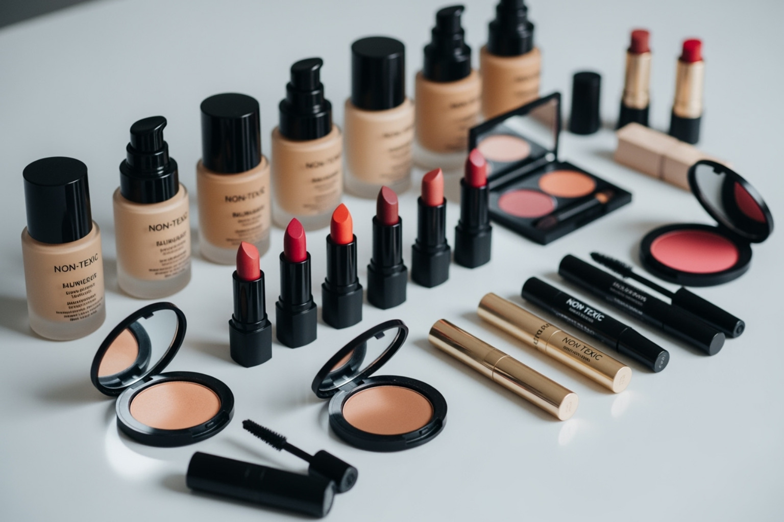 various non-toxic makeup products arranged artfully - non toxic makeup brands