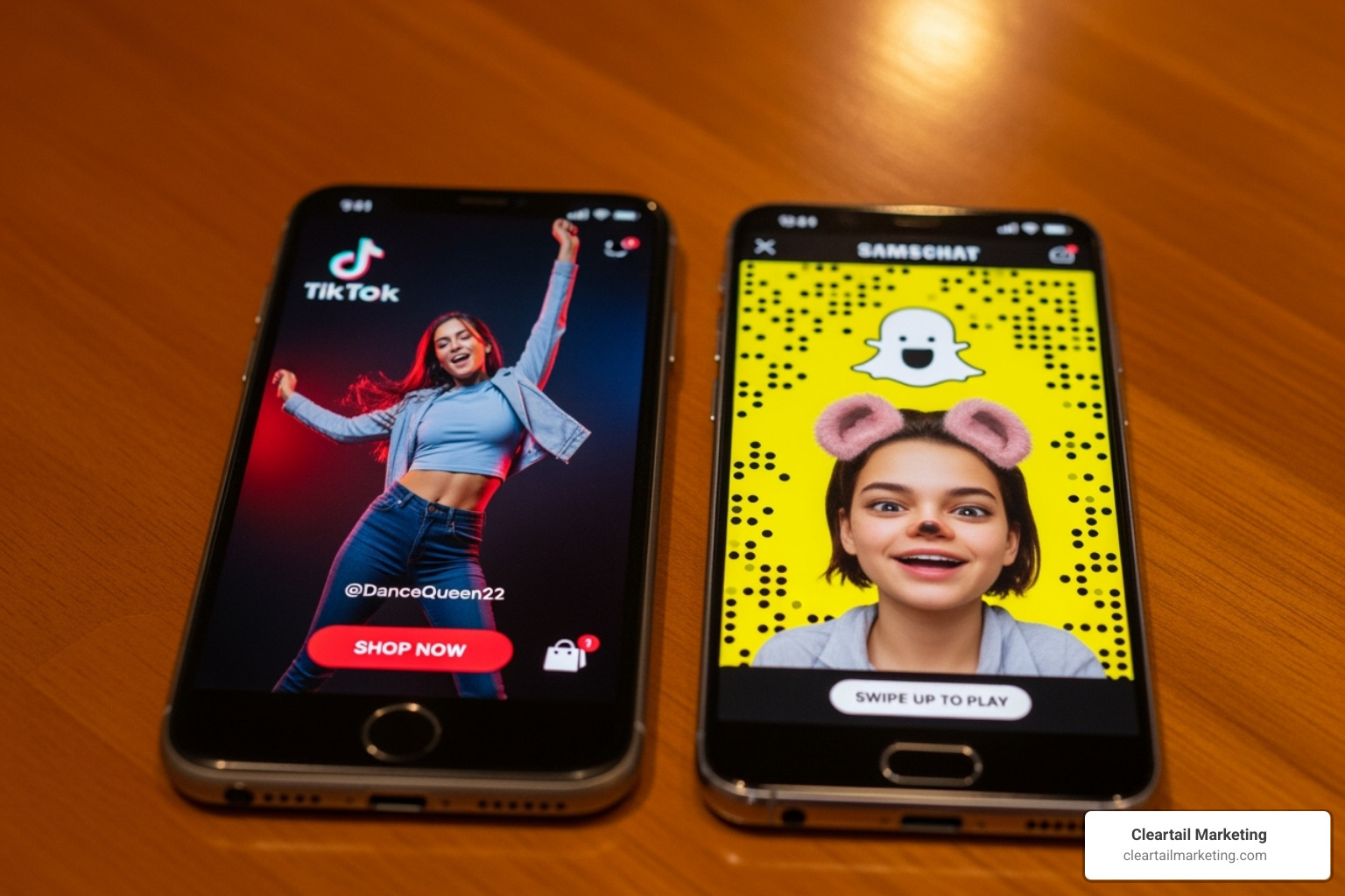 phone showing a TikTok ad and a Snapchat ad - best online advertising