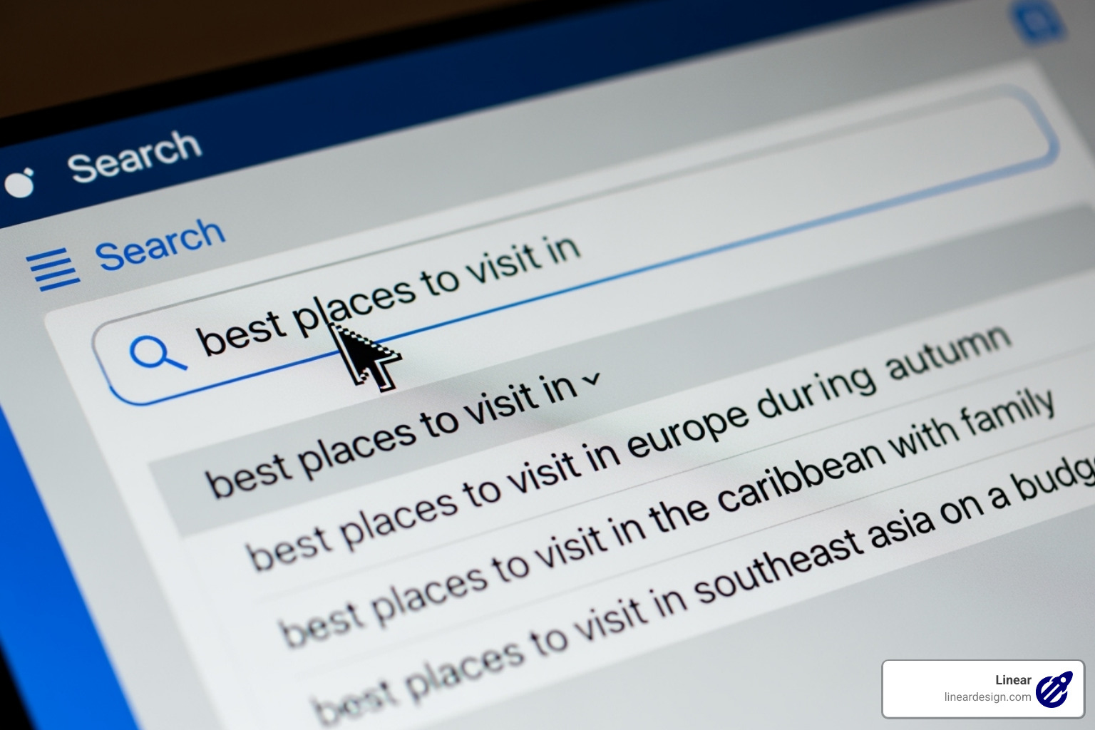 A search engine's autocomplete feature suggesting long-tail keywords - keyword expansion