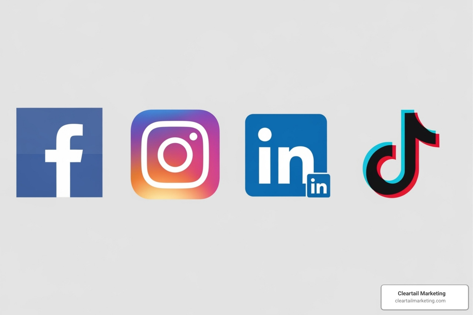 logos for Facebook, Instagram, LinkedIn, and TikTok with average CPC/CPM stats - pricing social media packages