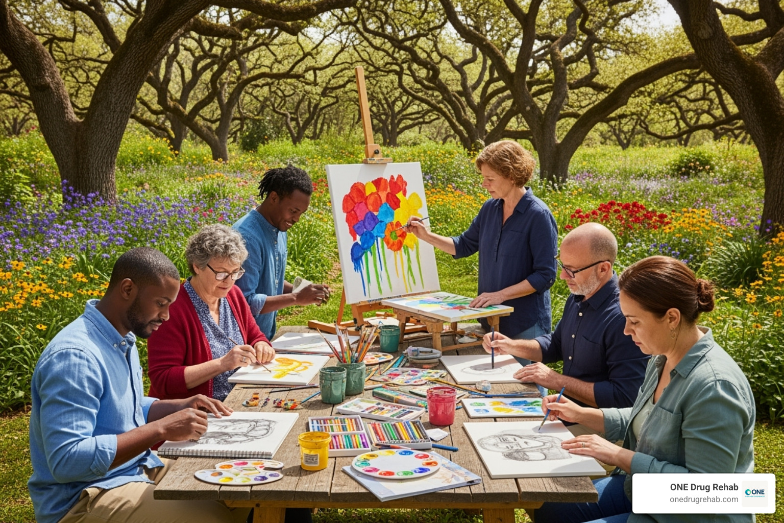 A group therapy session incorporating art and nature - holistic education programs