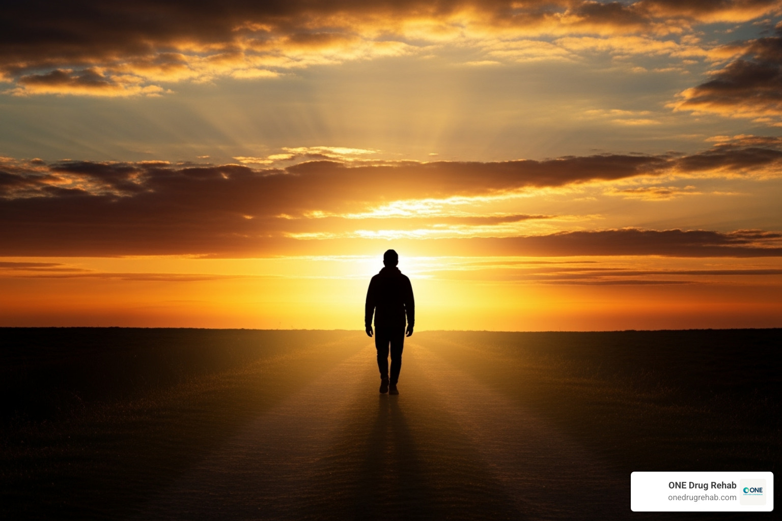 of a person walking towards a horizon, symbolizing hope and a new beginning - free alcohol rehab