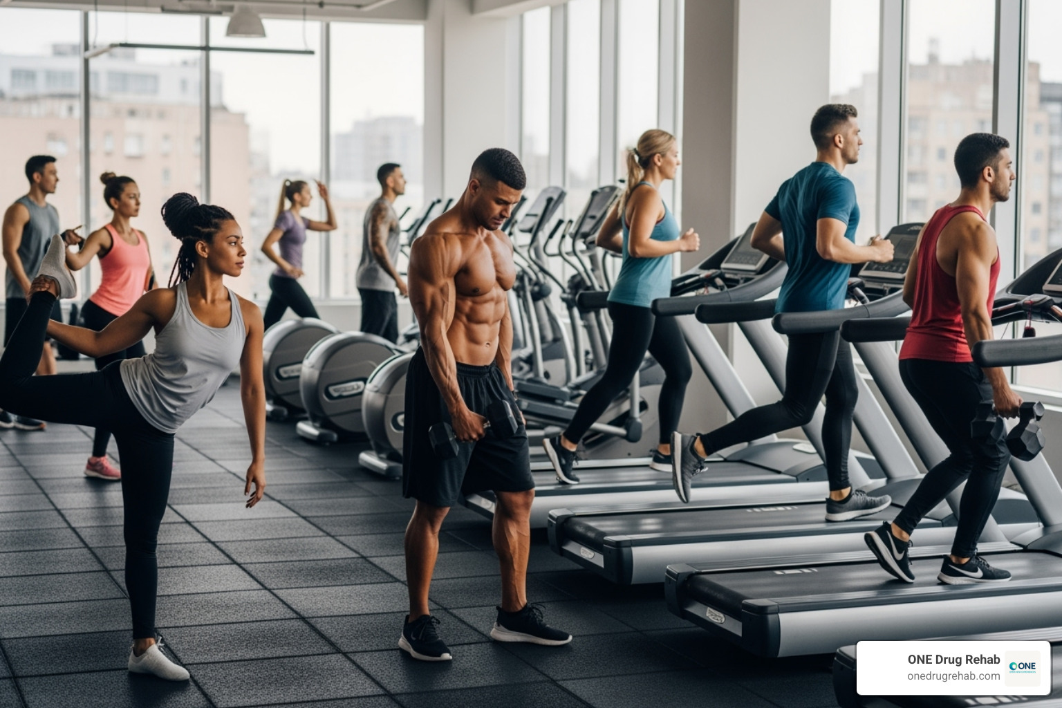 different fitness modalities like yoga, weightlifting, and running combined - holistic fitness programs