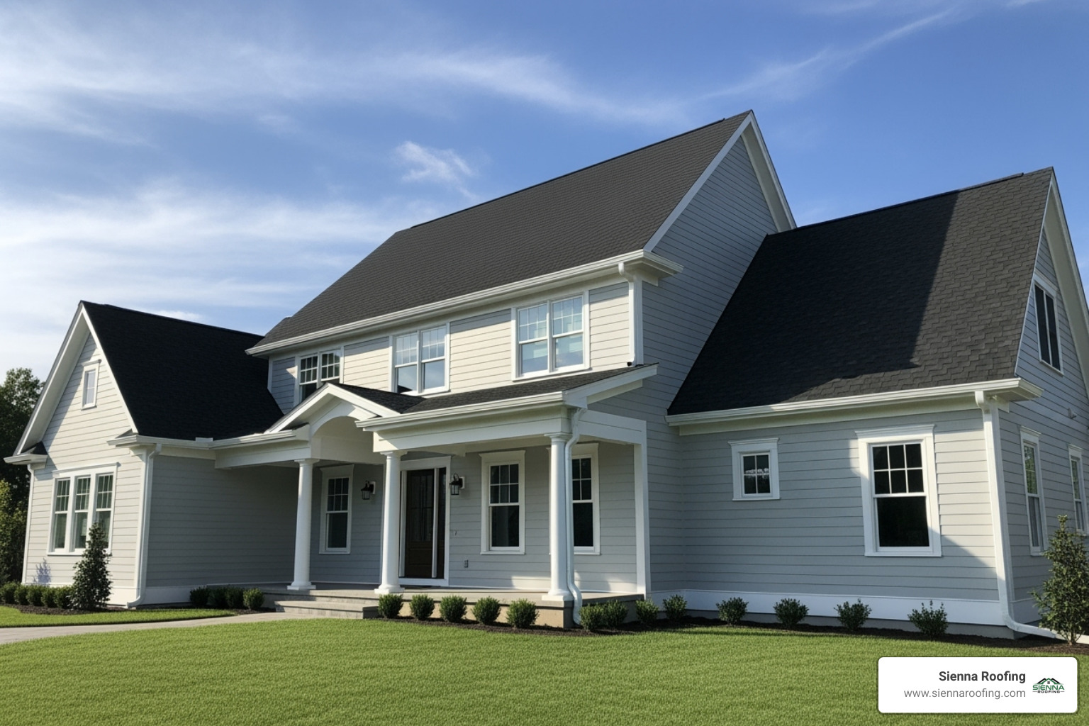 a home with a new roof, freshly painted siding, and new gutters - local roofing and restoration