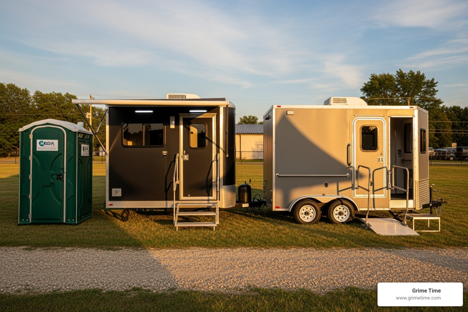 Standard, luxury, and ADA portable restroom units side-by-side - austin portable restroom