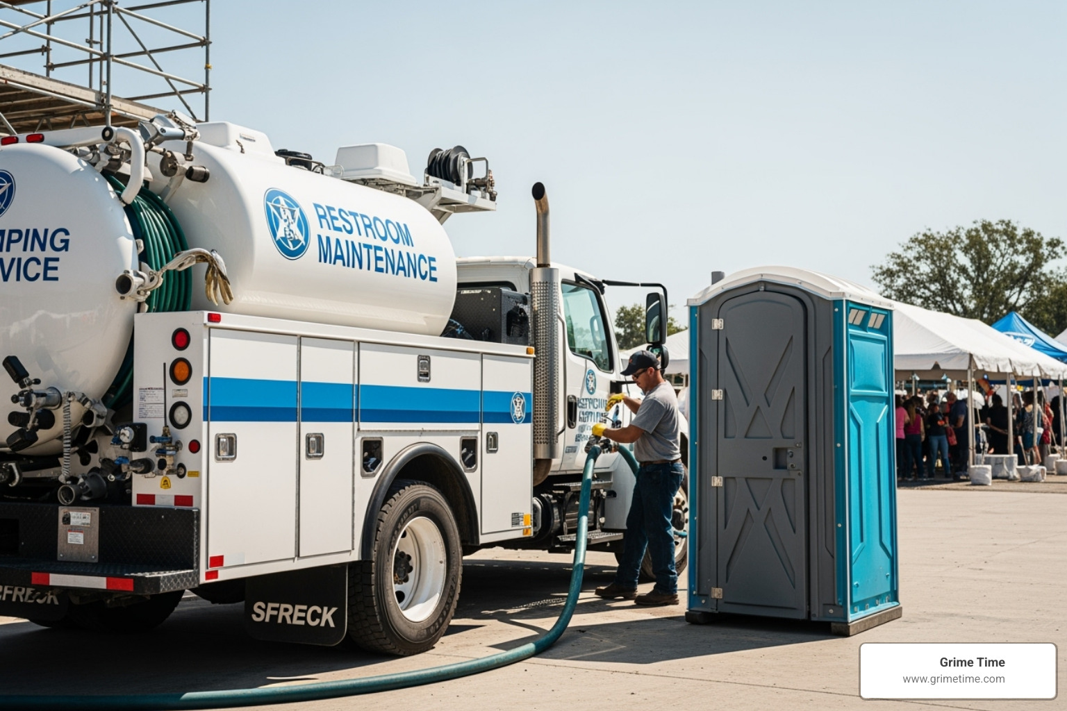 A service truck cleaning a portable restroom - austin portable restroom