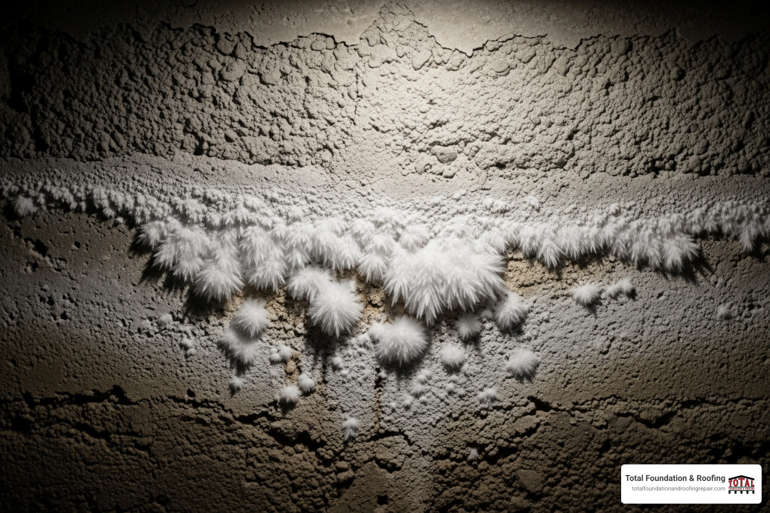 efflorescence on a basement wall - house foundation leak repair