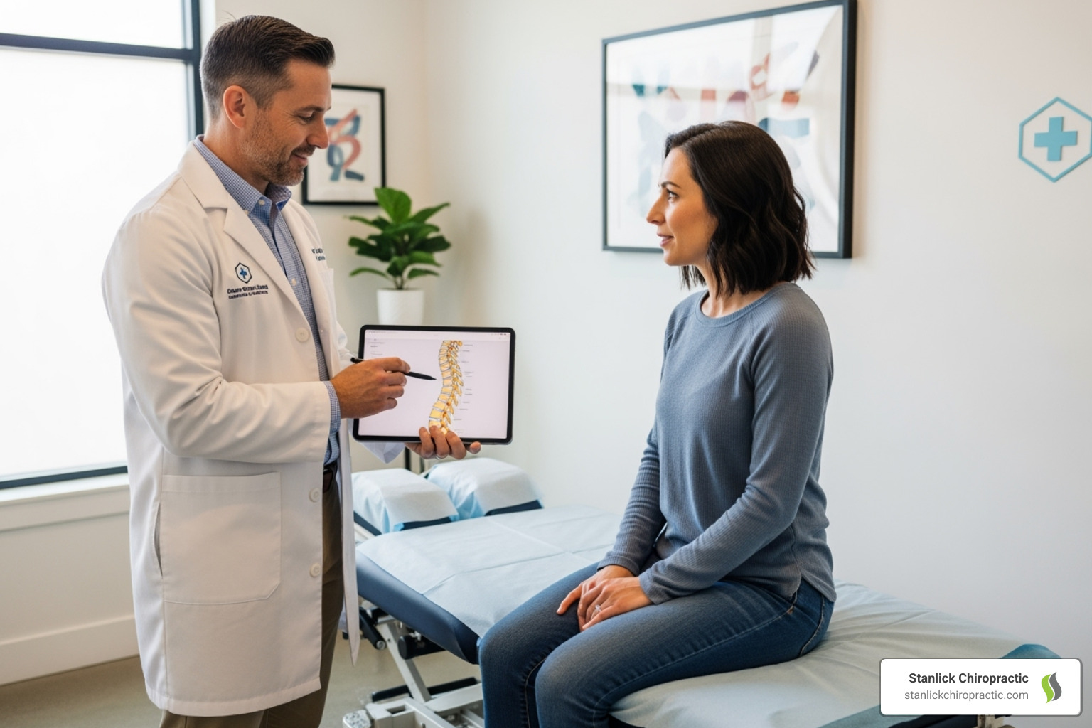 Chiropractor consulting with a patient - Sports injury chiropractor