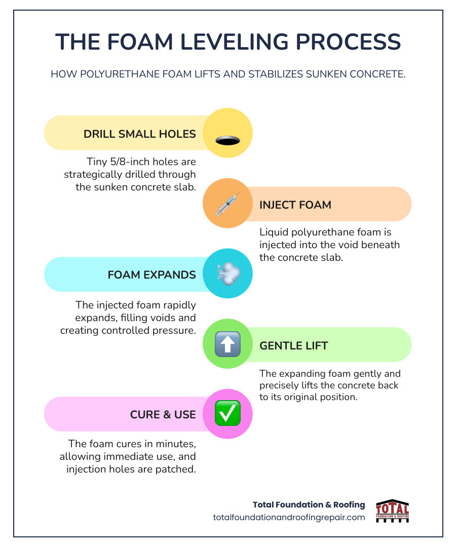 Infographic explaining the basic concept of foam injection lifting a concrete slab - concrete leveling with foam injection infographic infographic-line-5-steps-colors Infographic explaining the basic concept of foam injection lifting a concrete slab - concrete leveling with foam injection infographic infographic-line-5-steps-colors