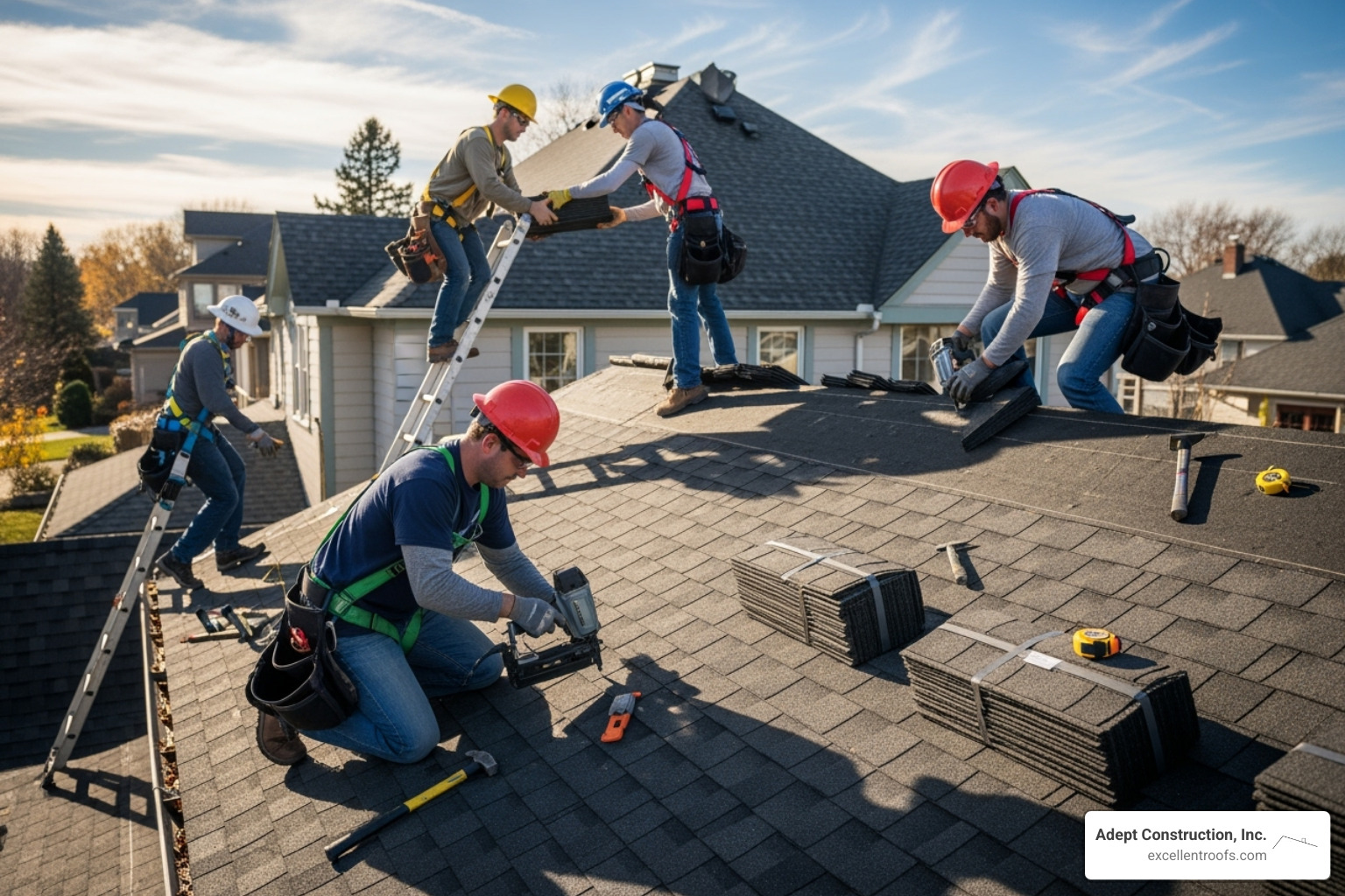 roofing team at work - roofing companies naperville il
