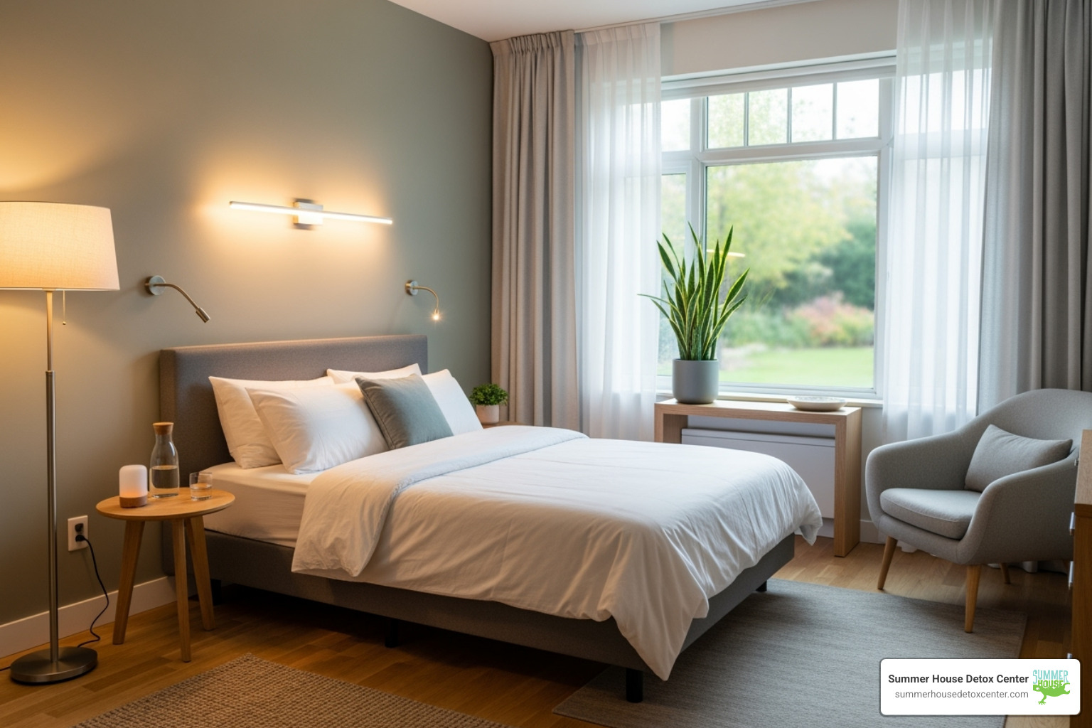 A comfortable, private room in a Miami detox center, emphasizing a serene and supportive environment for recovery - drug detox