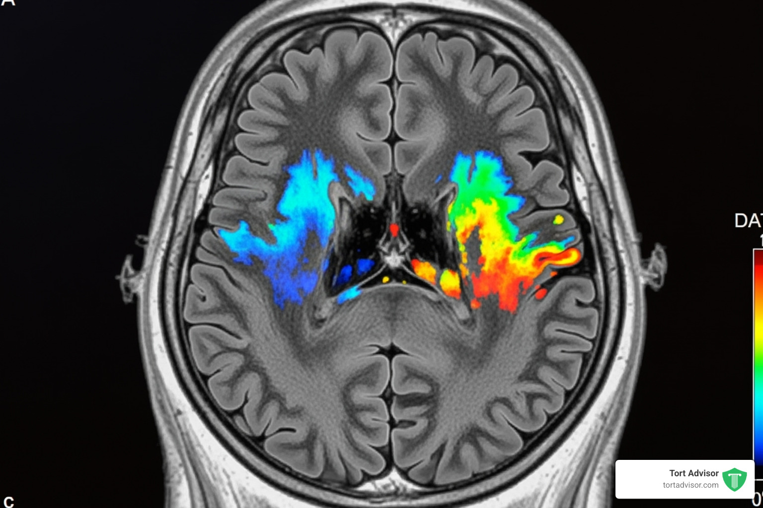 Brain scan image showing areas of reduced dopamine uptake, indicative of Parkinson's disease - paraquat lawsuit attorney