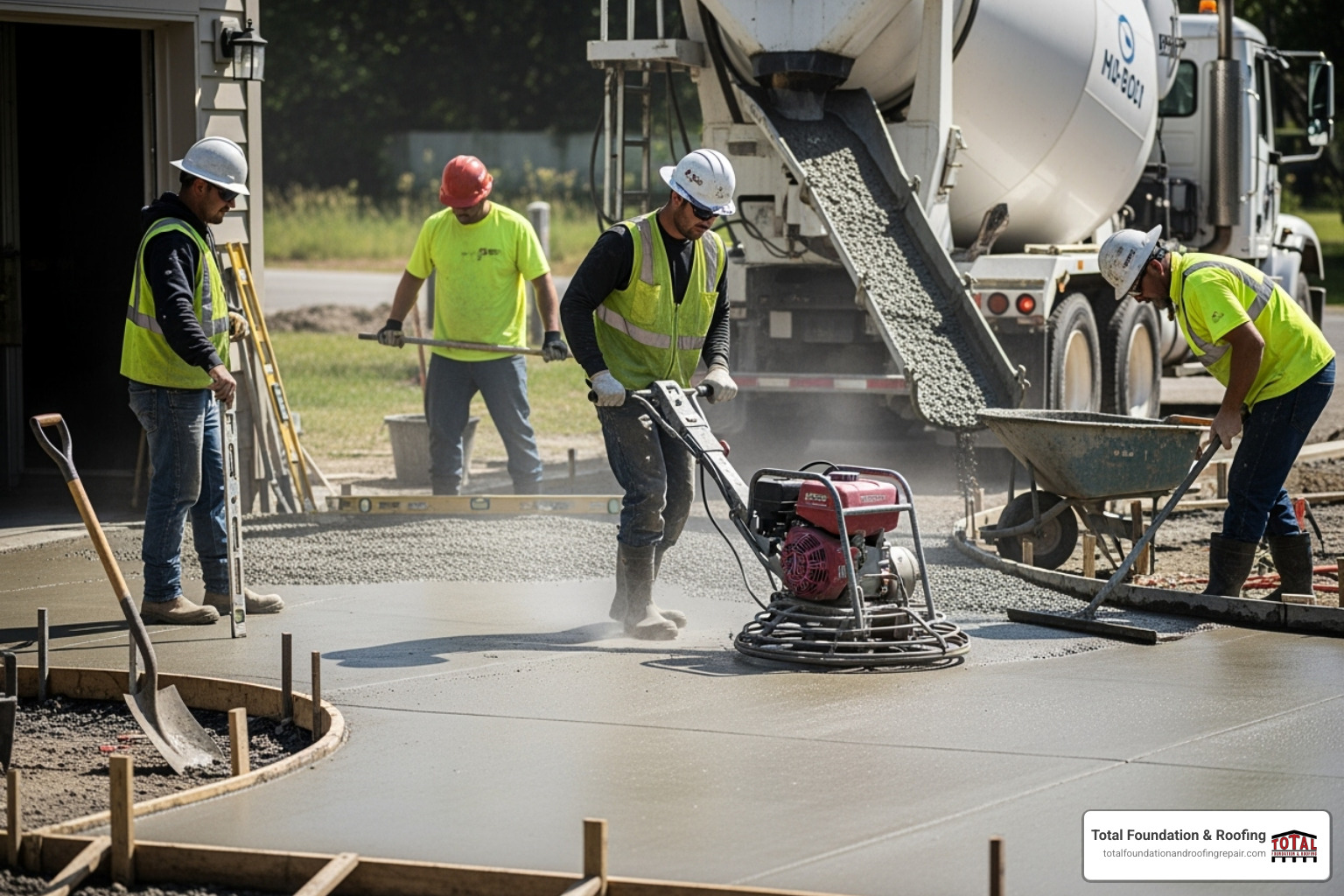 professional concrete contractor team working on a driveway - driveway concreters near me