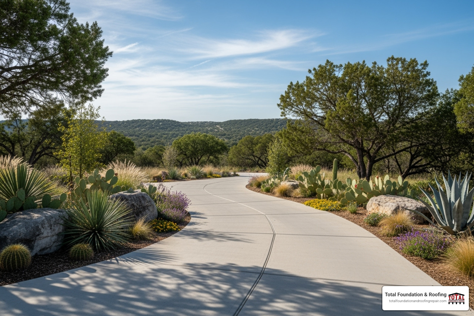 beautiful, modern concrete driveway in the Texas Hill Country - driveway concreters near me