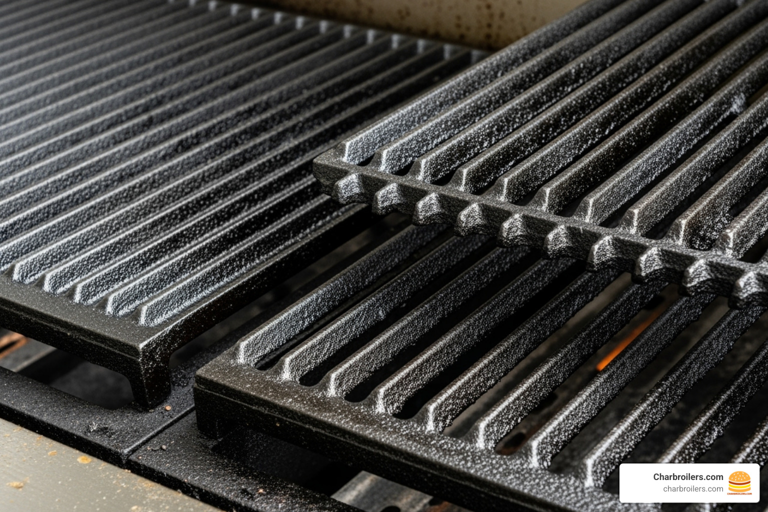 Close-up of the reversible cast iron grill grates - atcb 36