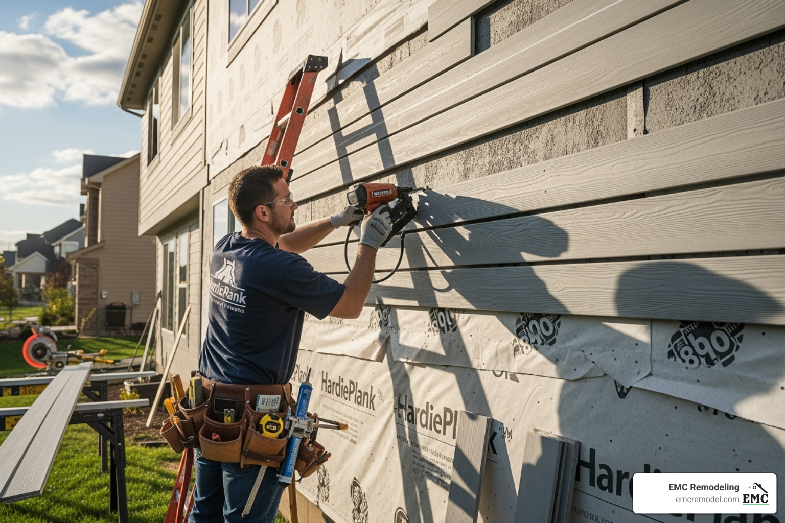 professional contractor installing HardiePlank siding on a home - james hardie hz10