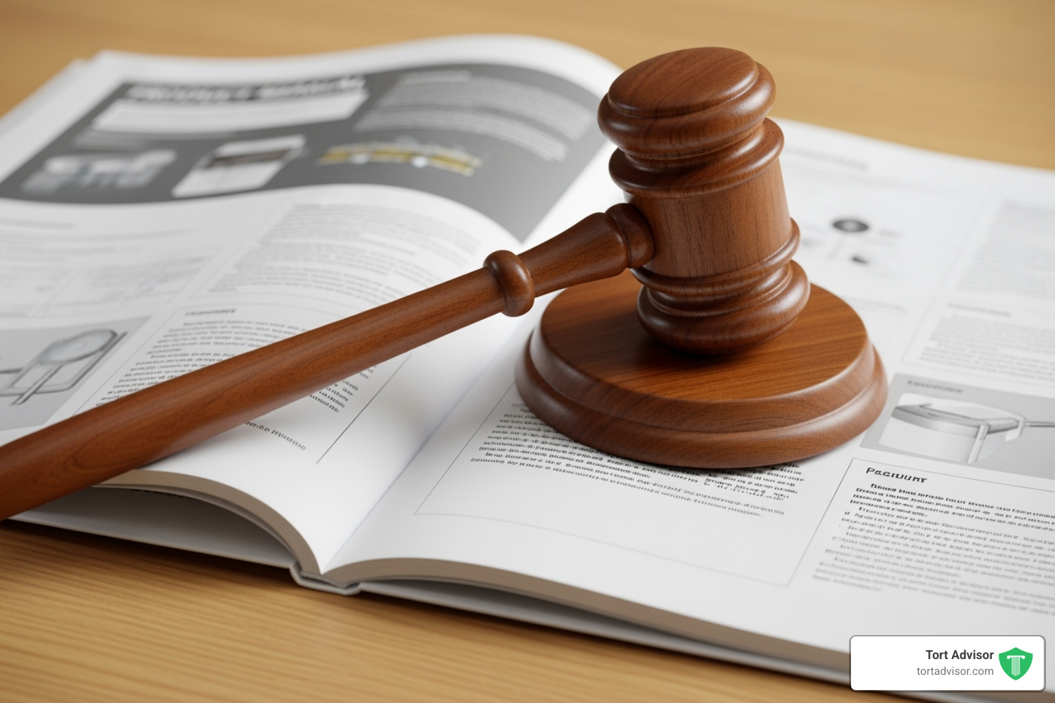 a gavel resting on a product manual - attorneys for defective products