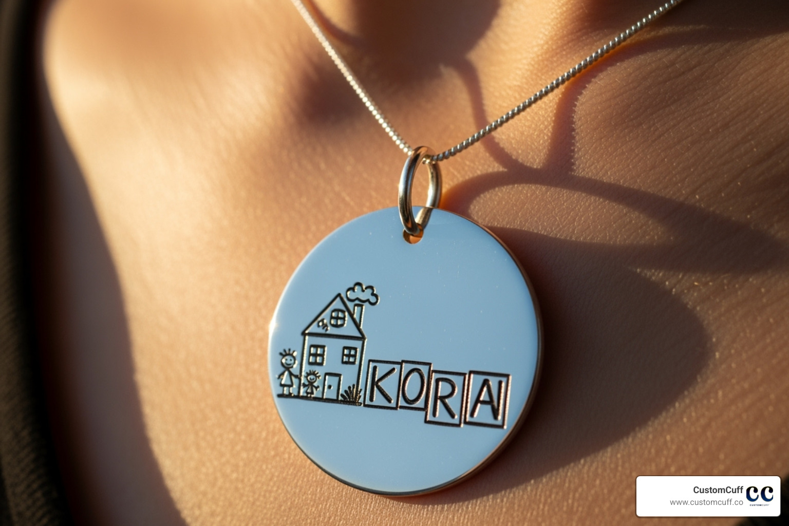 Round disc pendant with a child's drawing or signature. - handwriting on a necklace Round disc pendant with a child's drawing or signature. - handwriting on a necklace