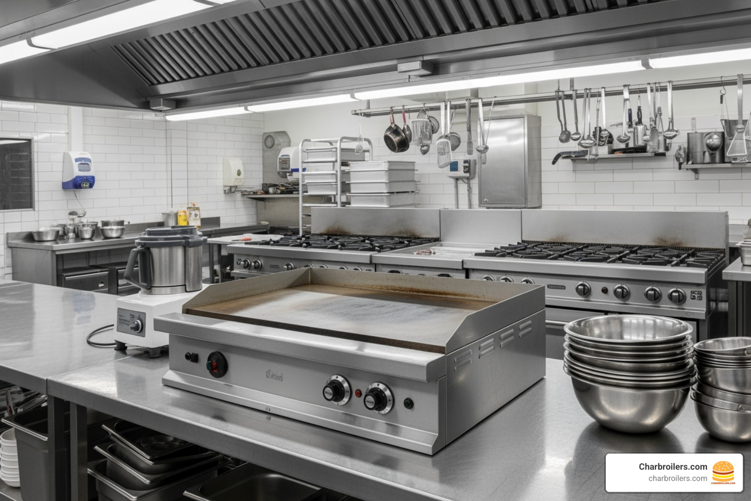 24-inch griddle fitting neatly on a countertop next to other equipment - 24 inch commercial griddle
