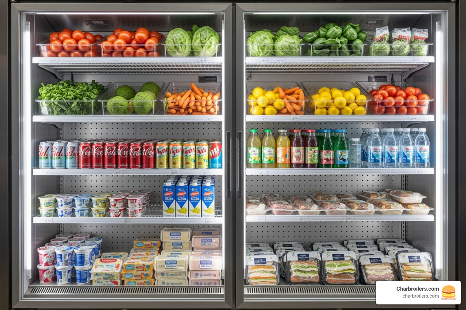 2-door cooler neatly organized with food products - 2 door cooler commercial