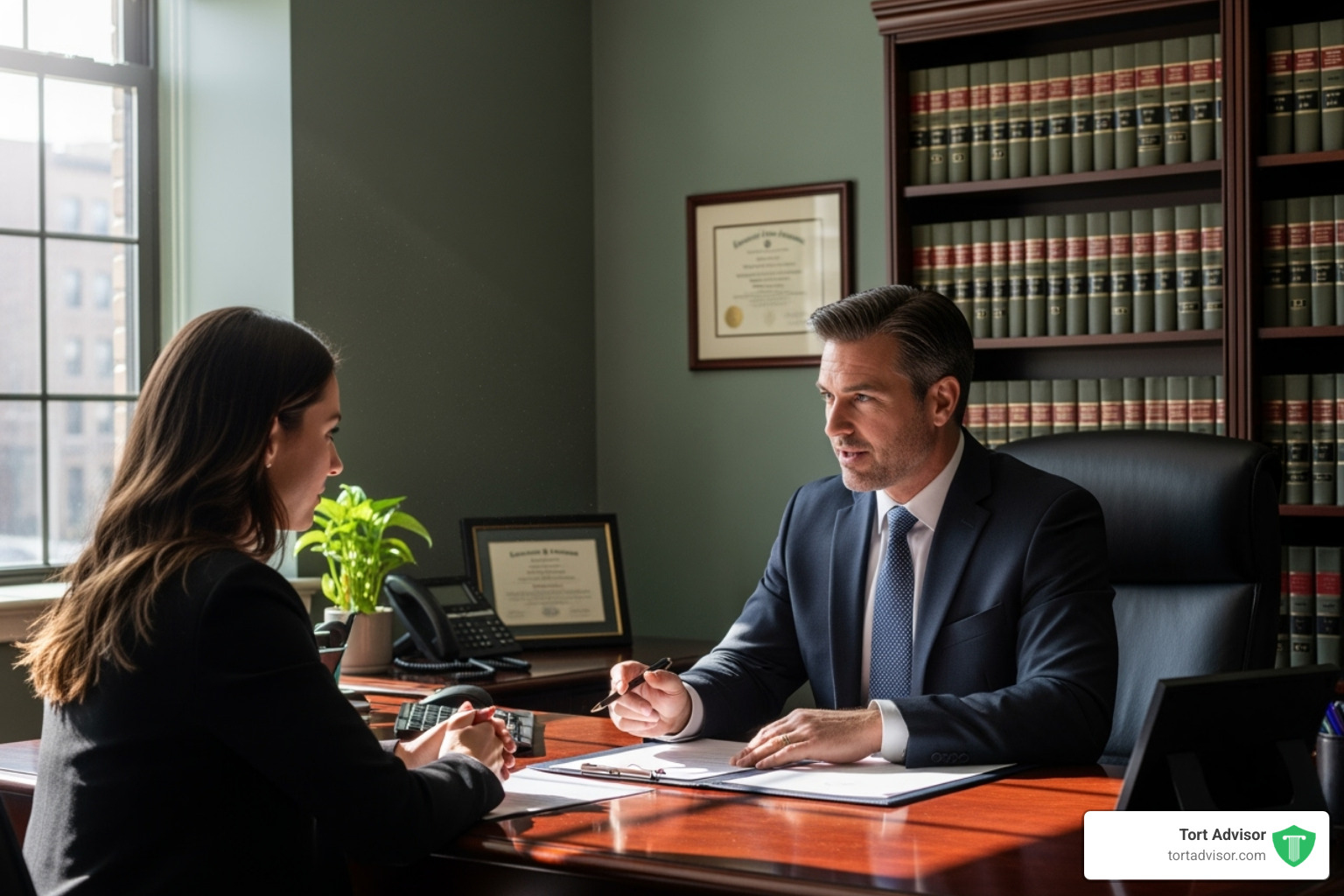 Lawyer consulting with client - breast cancer class action lawsuit