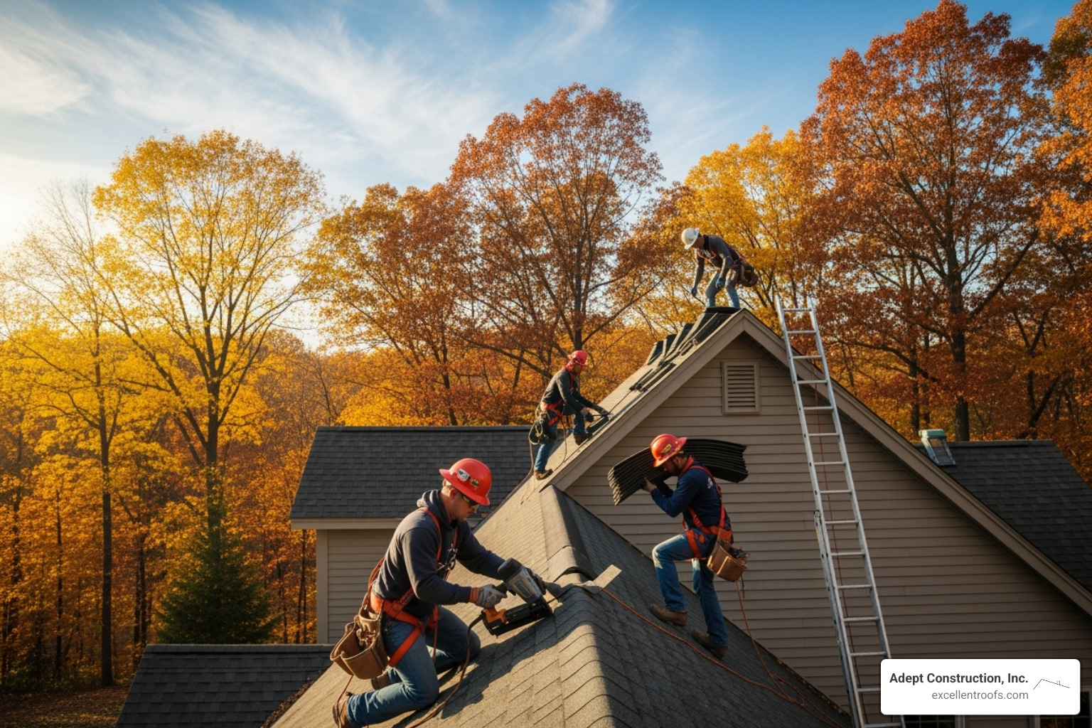 roofing team working on a sunny autumn day - professional roofers near me roofing team working on a sunny autumn day - professional roofers near me