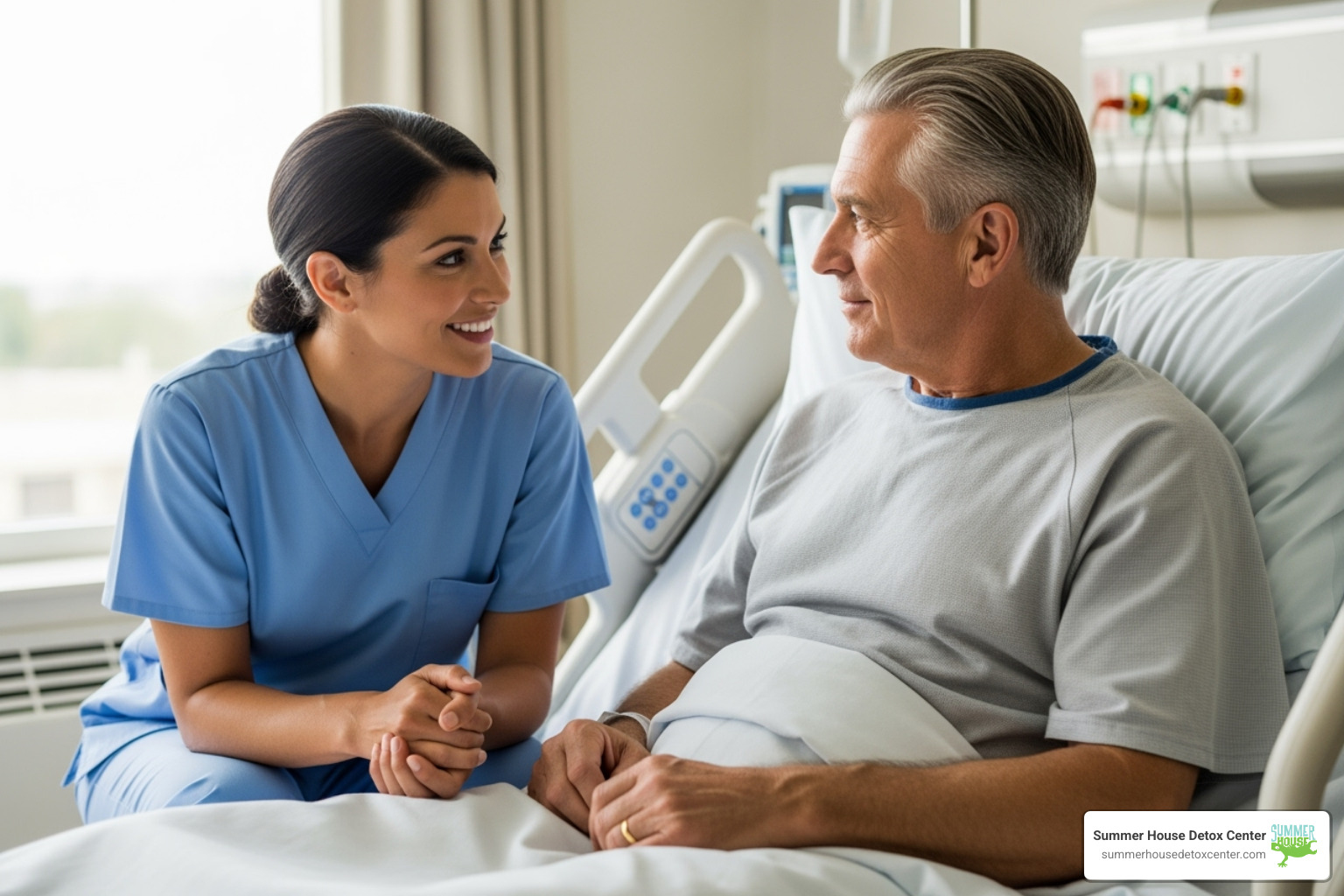 compassionate nurse talking with a patient - detox near me