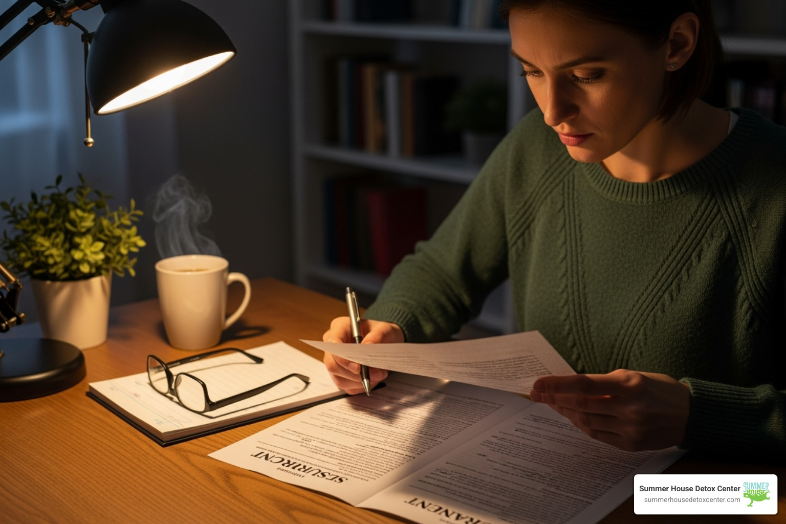 person reviewing an insurance document - detox near me