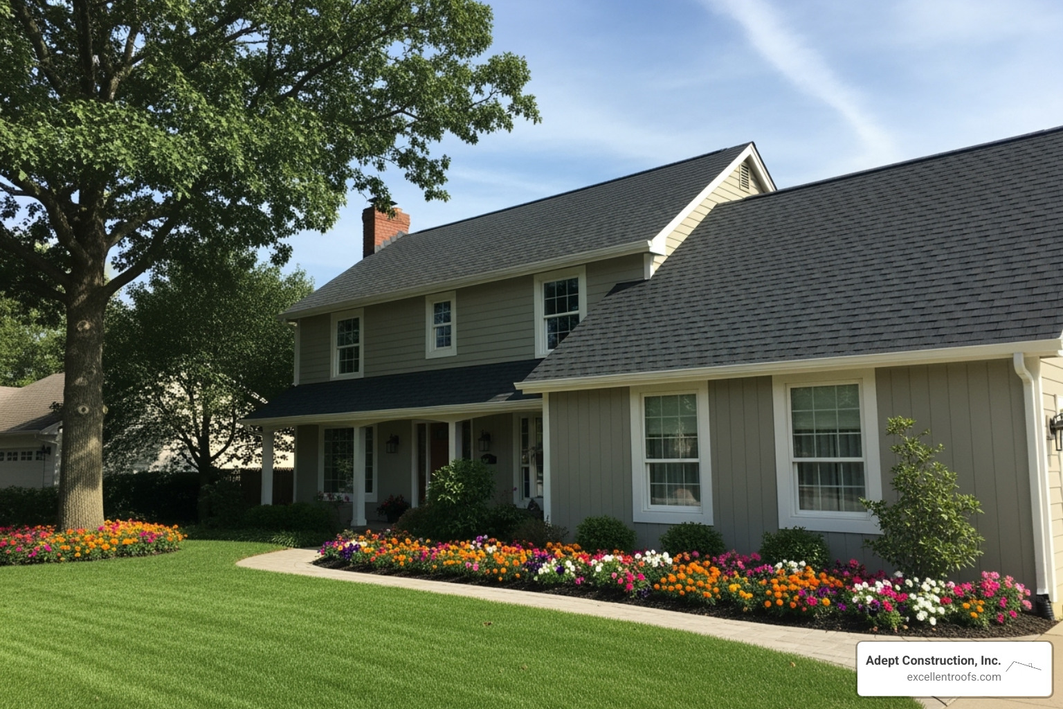 image showcasing a home with improved curb appeal after a roof replacement - roof replacement Downers Grove