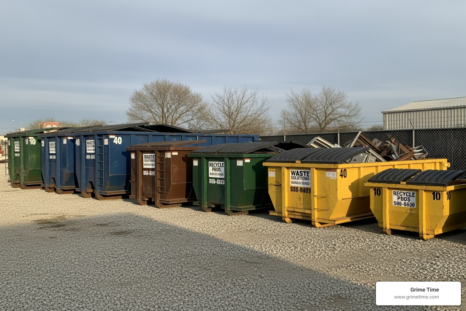 Image of different sized roll-off dumpsters lined up - Roll-off dumpsters Austin