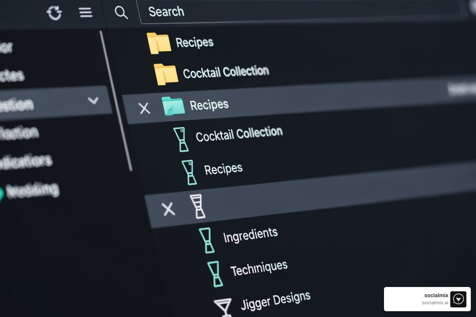Digital folder structure with a cocktail jigger icon on folders, symbolizing organized CC - sims 4 fashion cc