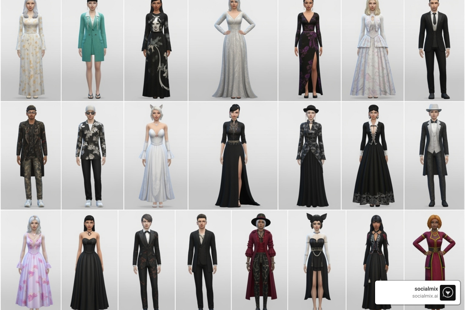 Collage of diverse Sims 4 fashion CC outfits from various creators, showcasing different styles - sims 4 fashion cc