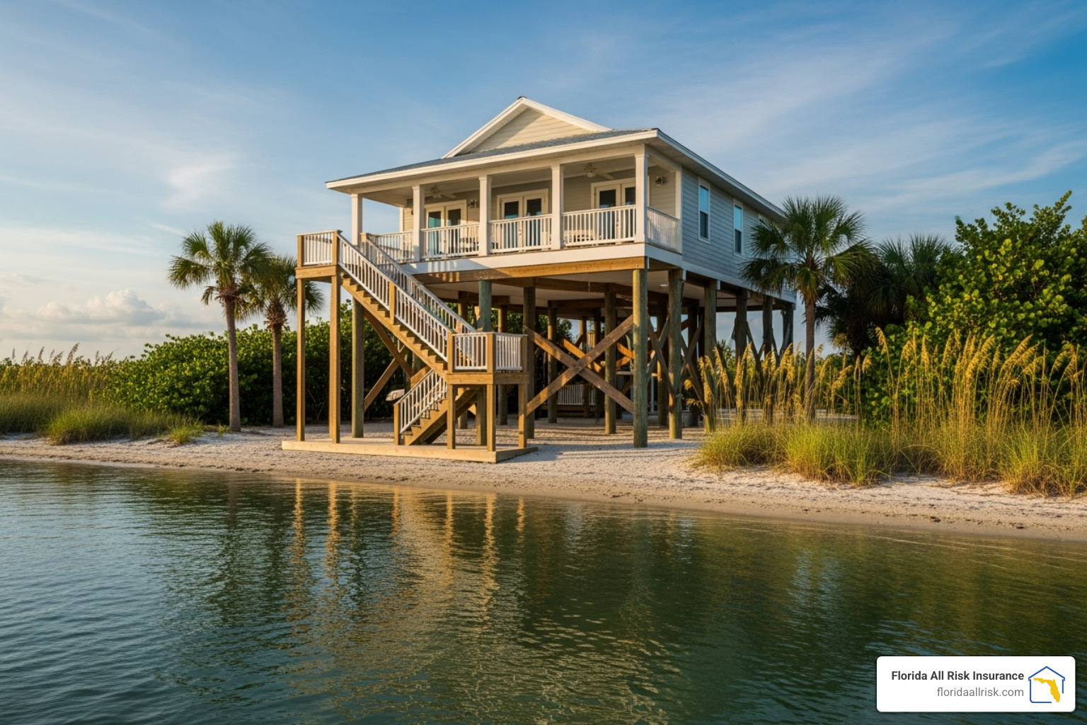 Home lifted on stilts as a flood mitigation example - Cheapest flood insurance Florida