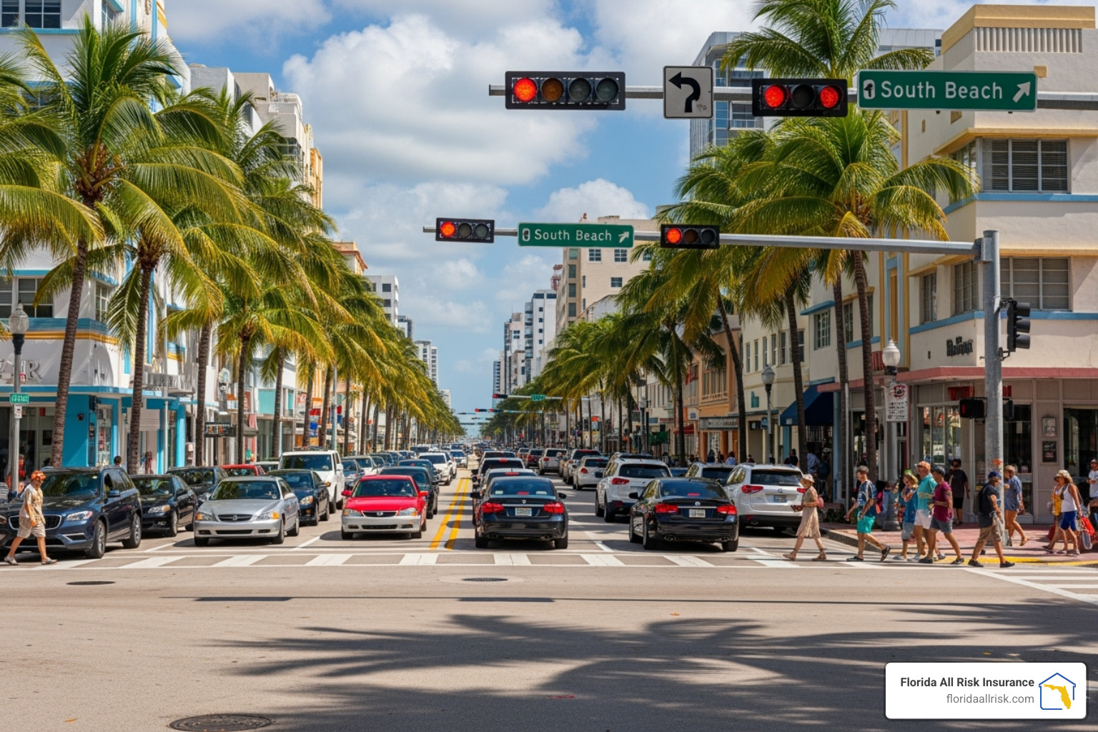Busy intersection in Miami, Florida - Auto insurance reviews Florida