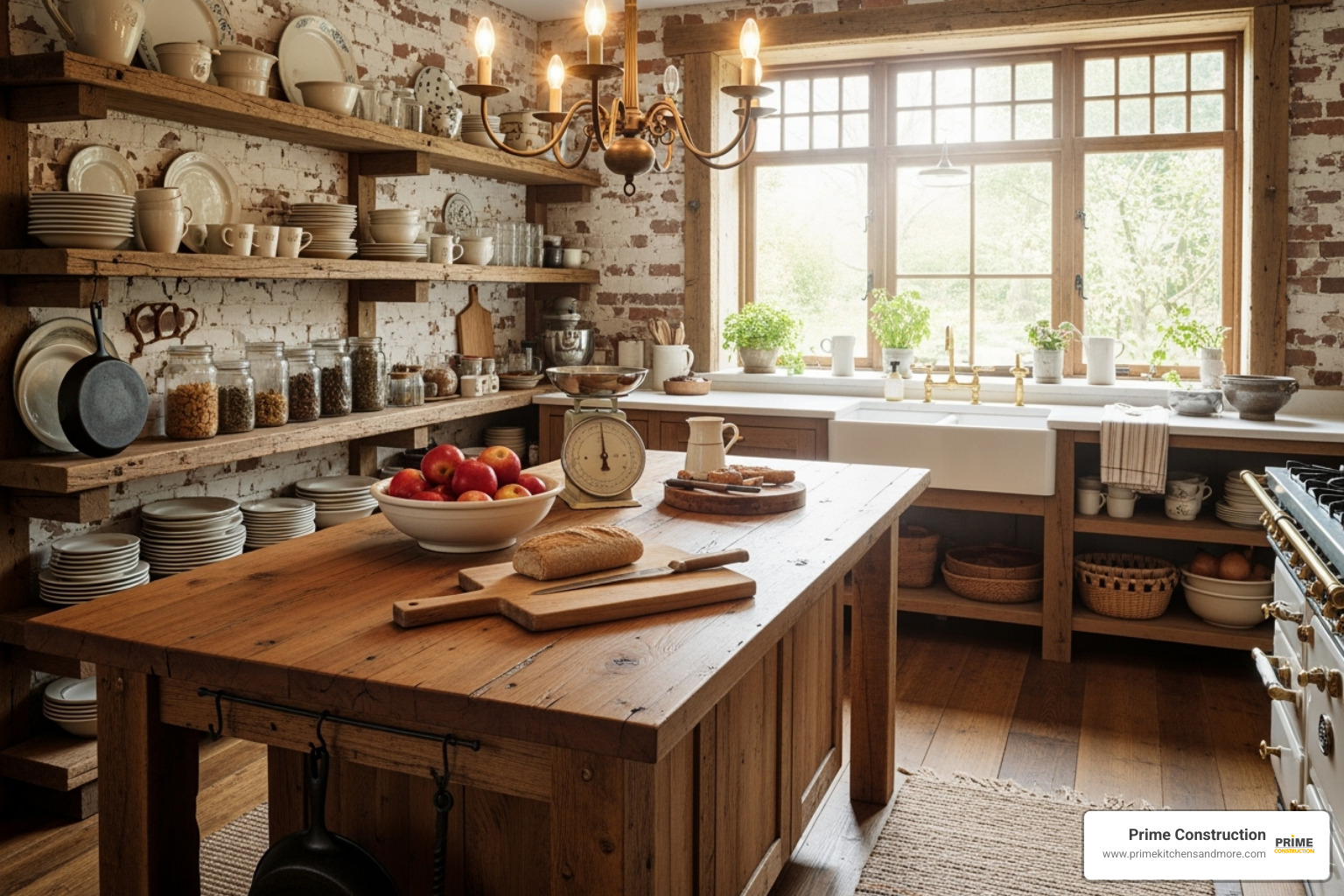 rustic kitchen with a warm wood countertop island - custom made counter tops
