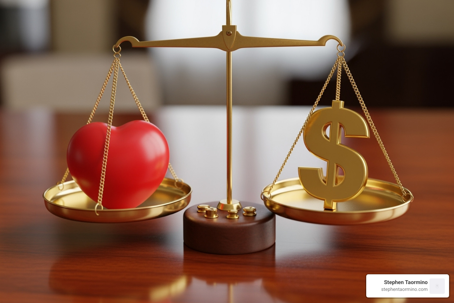 scale balancing heart and dollar sign - marketing for business leaders