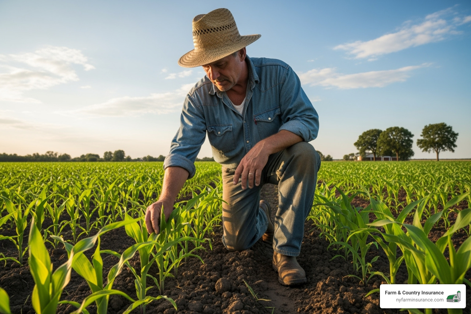 A farmer inspecting crops in a field - insurance for agricultural land A farmer inspecting crops in a field - insurance for agricultural land