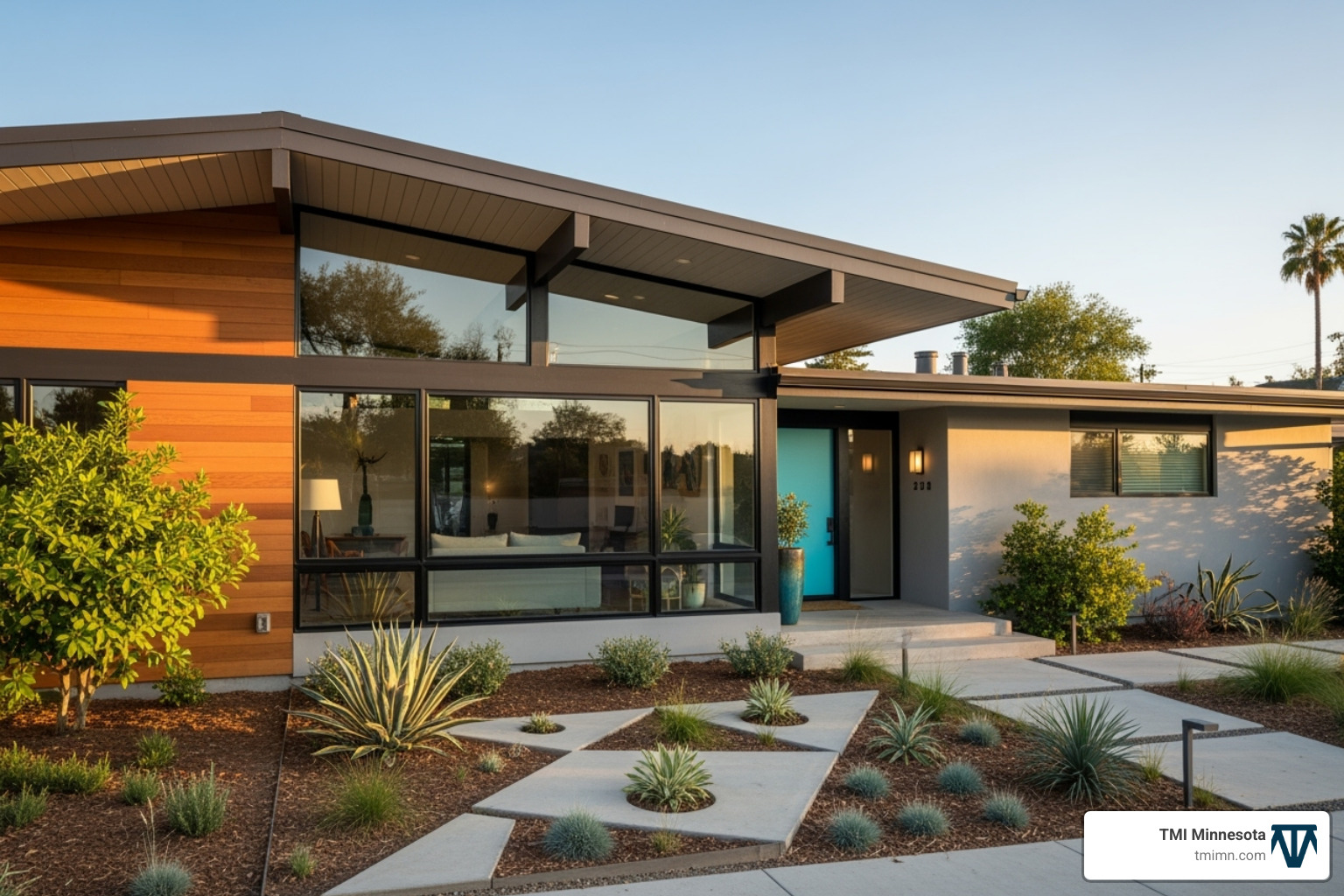mid-century home updated with large, black-framed windows and a new roofline - home exterior makeover modern mid-century home updated with large, black-framed windows and a new roofline - home exterior makeover modern