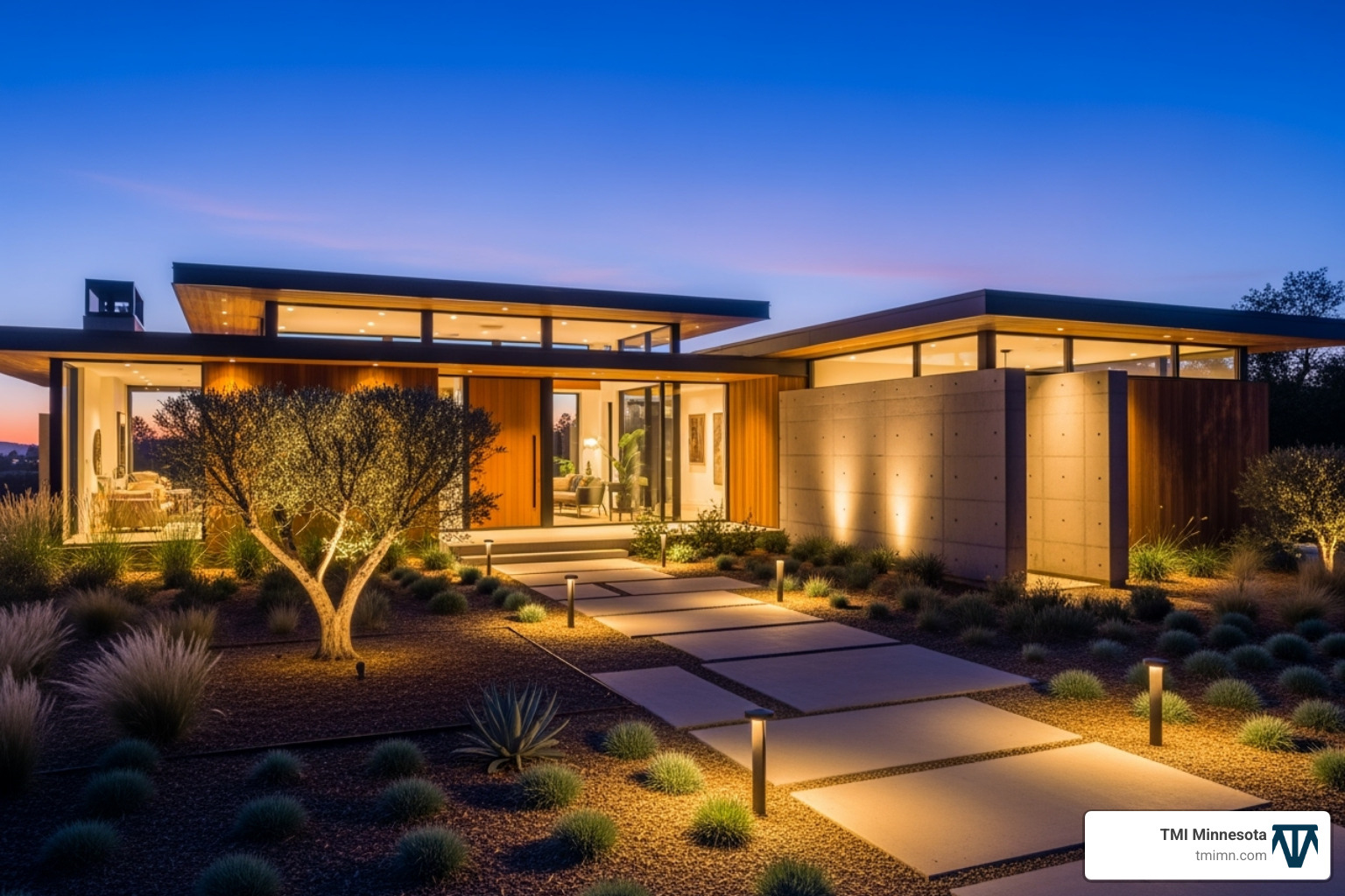 modern home at dusk with strategic landscape lighting highlighting architectural features and pathways - home exterior makeover modern modern home at dusk with strategic landscape lighting highlighting architectural features and pathways - home exterior makeover modern